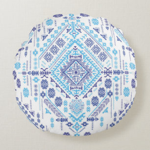 Indian paisley rug, ethnic mandala pattern. round pillow