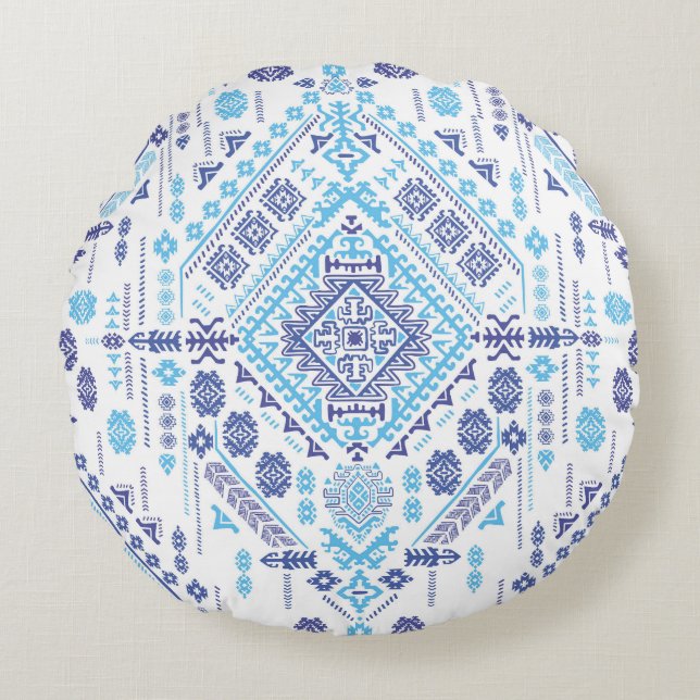 Indian paisley rug, ethnic mandala pattern. round pillow (Front)