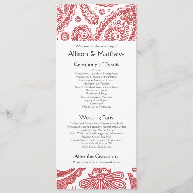 Indian Paisley Wedding Program (Front)