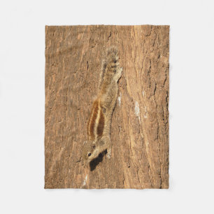 Indian Palm Squirrel on a Tree Trunk Fleece Blanket