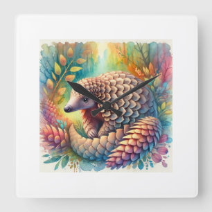 Indian Pangolin 170724AREF116 - Watercolor Square Wall Clock