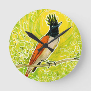 Indian Paradise Flycatcher Tropical Bird Yellow Round Clock