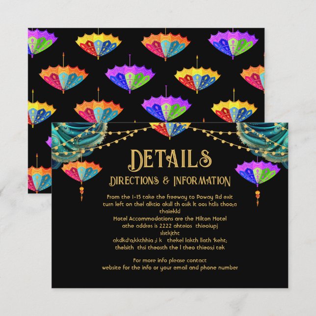 Indian Parasols light Mariage Détails carte d'info (Devant / Derrière)
