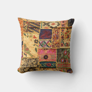 Indian Patchwork: Hampi Market Cloth. Throw Pillow