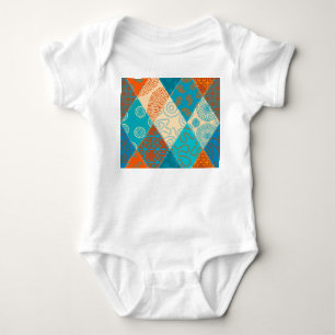 Indian patchwork seamless vintage design. baby bodysuit