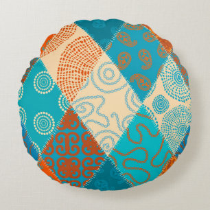 Indian patchwork seamless vintage design. round pillow