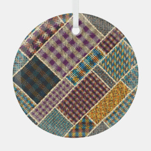 Indian Patchwork: Textured Canvas Imitation. Glass Ornament