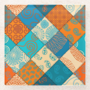 Indian patchwork: vintage seamless pattern. glass coaster
