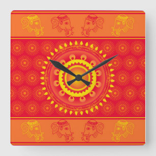Indian pattern square wall clock