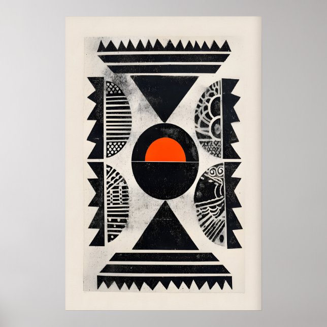 Indian Pattern Wall Art - Bold Orange Circle and (Front)