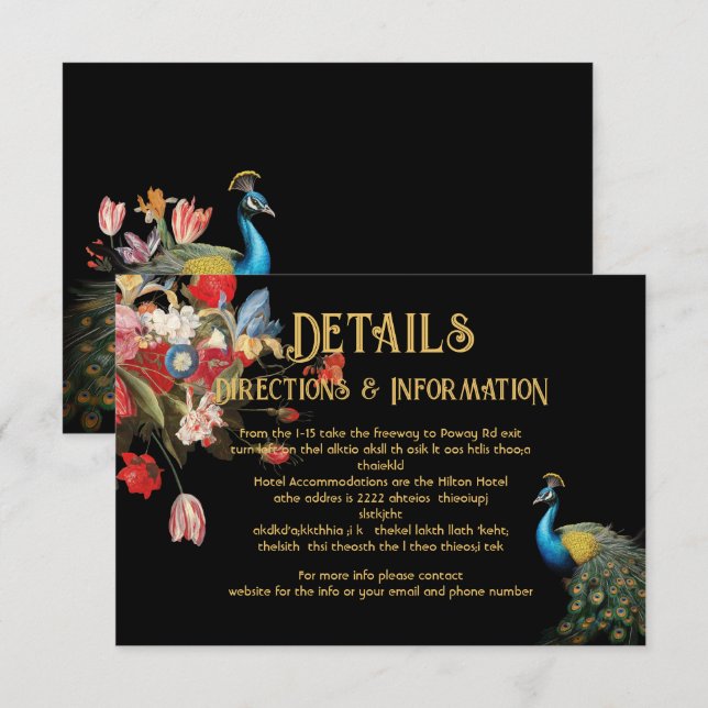 Indian Peacock Floral Wedding Details info card (Front/Back)