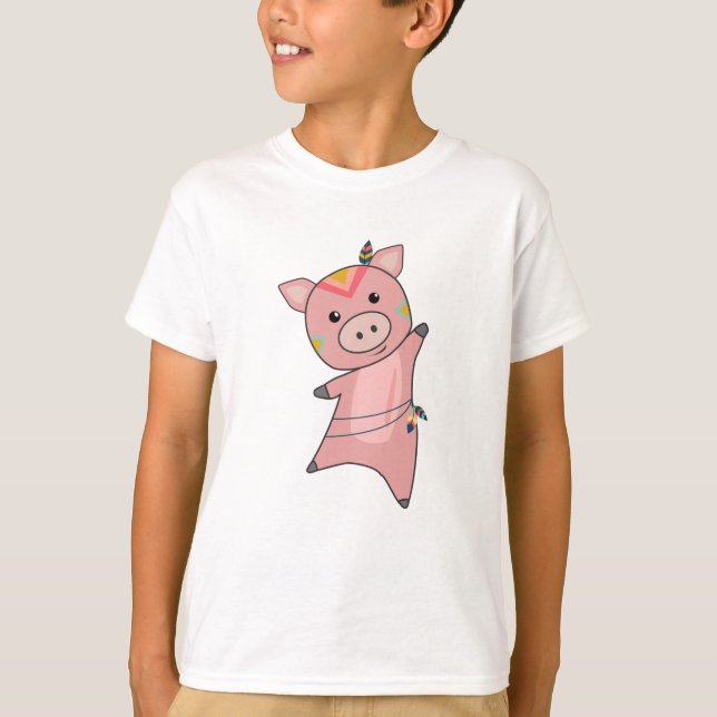 Indian Pig Fashing Piglet Feather Piggy T-Shirt (Front)