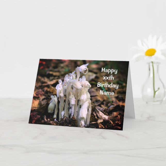 Indian Pipe Wildflowers Personalized Birthday  Card (Small Plant)