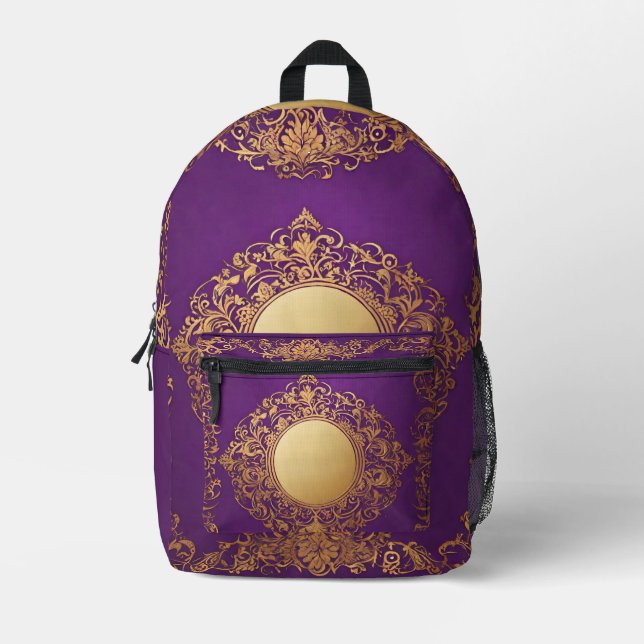Indian Purple Gold Pattern All over print Backpack (Front)