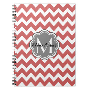 Indian Red Chevron Floral Grey Monogram Notebook