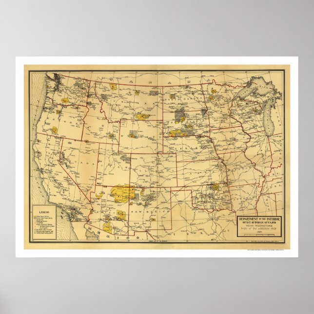 Indian Reservation Map 1923 Poster (Front)