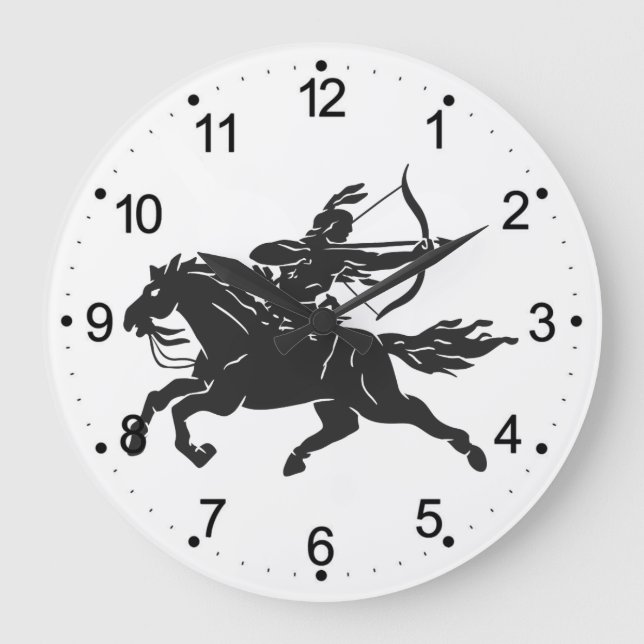 Indian riding horse - Choose background color Large Clock (Front)