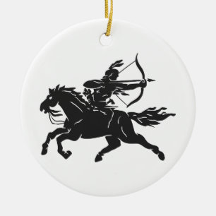 Indian riding horse - Choose background colour Ceramic Ornament