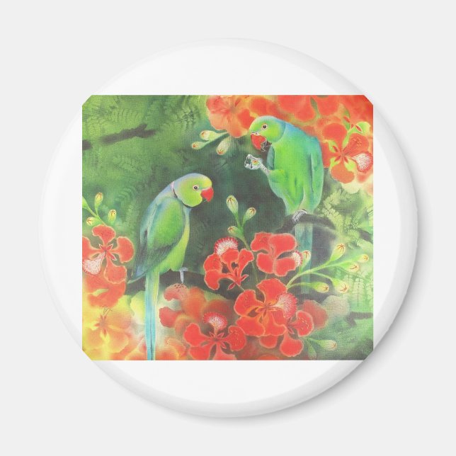 indian ring necks on a flamboyant tree magnet (Front)