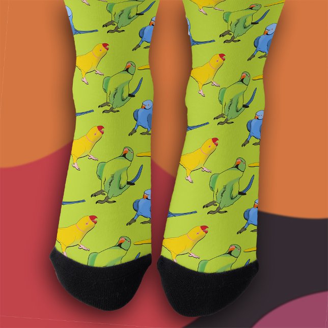 Indian Ringneck Green Parrot Pattern Pet Bird Fun Socks (Creator Uploaded)