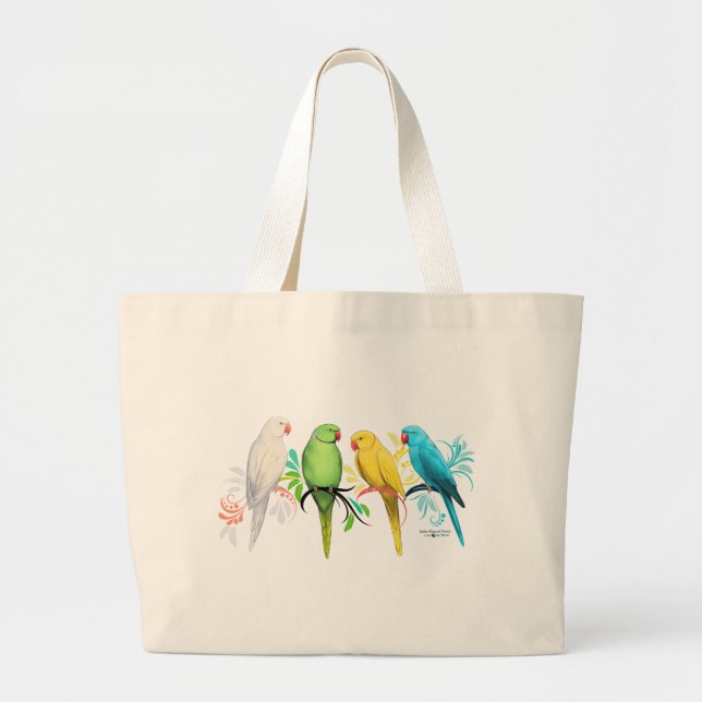 Indian Ringneck Parrots Large Tote Bag (Front)