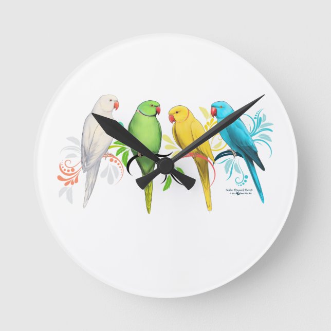 Indian Ringneck Parrots Round Clock (Front)