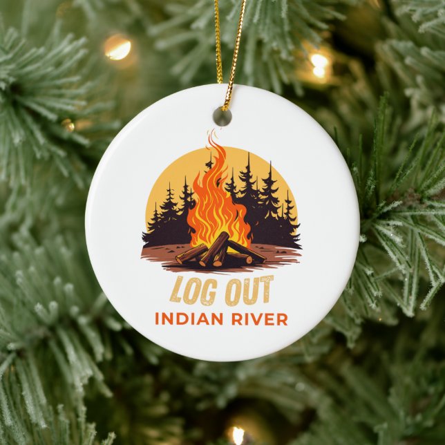Indian River Michigan Campfire Ceramic Ornament (Tree)