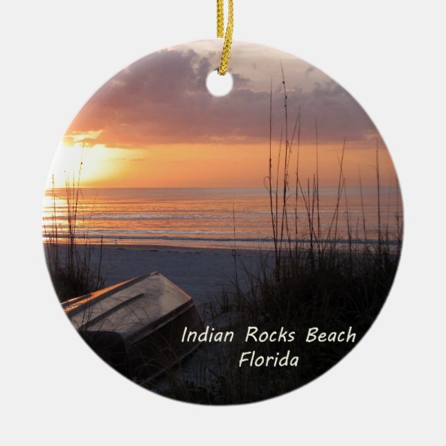 Indian Rocks Beach Florida Sunset Beach Boat Ceramic Ornament (Front)