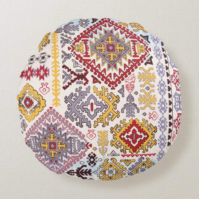 Indian rug, paisley mandala, yoga round pillow (Front)