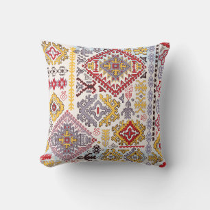 Indian rug, paisley mandala, yoga throw pillow
