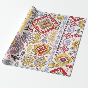 Indian rug paisley ornament pattern. Ethnic Mandal Wrapping Paper