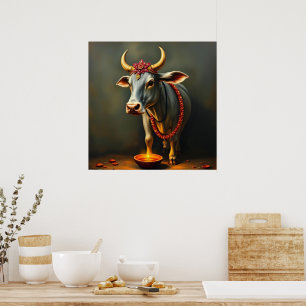Indian Sacred Cow Diwali Light Poster