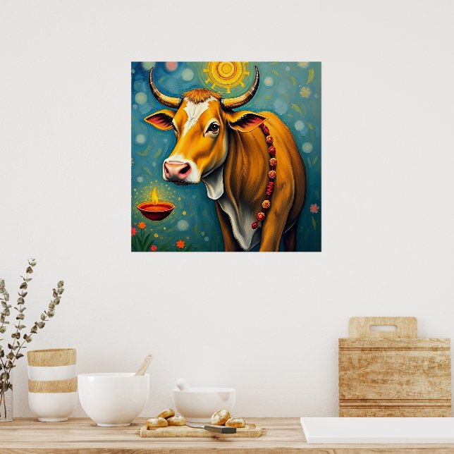 Indian Sacred Cow Diwali Light Poster (Kitchen)