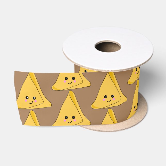 Indian Samosas Cute Kawaii Food Patterned Satin Ribbon (Spool)
