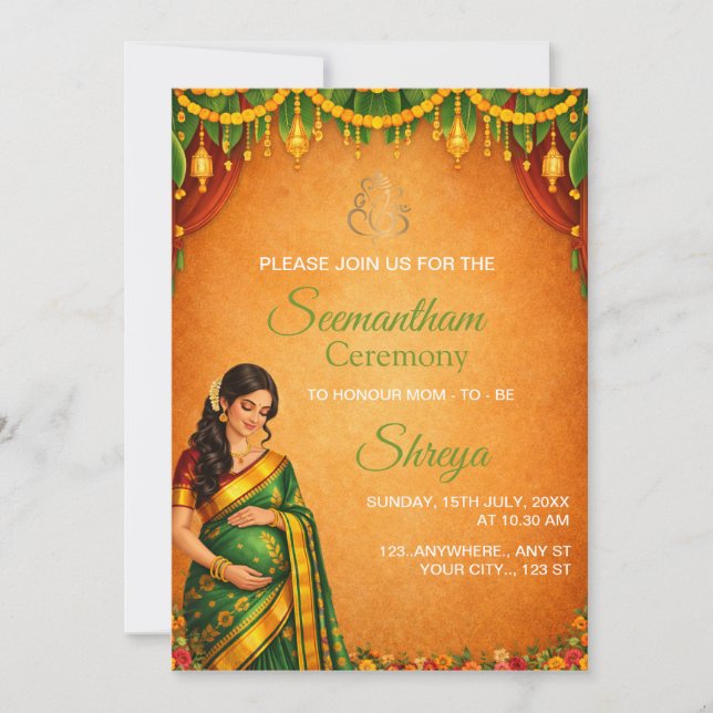 Indian Seemantham Ceremony Invitation Card (Front)