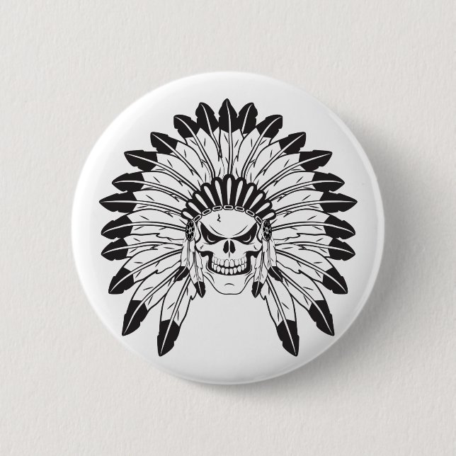 Indian Skull Chief 2 Inch Round Button (Front)