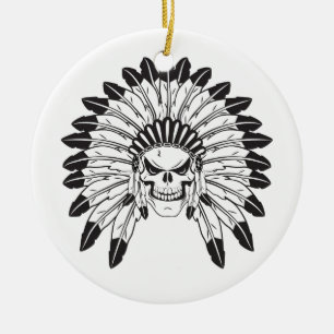 Indian Skull Chief Ceramic Ornament