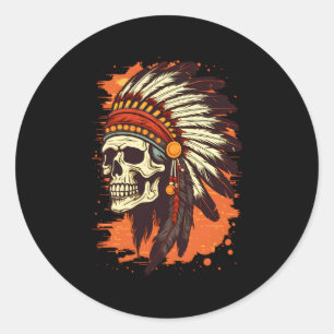 Indian Skull Indian Headdress Skull Chief For Classic Round Sticker