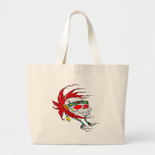 Indian Skull Tattoo Large Tote Bag (Front)