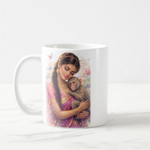 Indian Spring - Portrait Girl with Little Monkey Coffee Mug