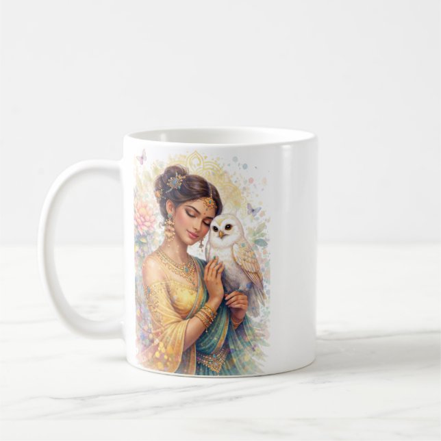 Indian Spring - Portrait Woman with Owl Coffee Mug (Left)