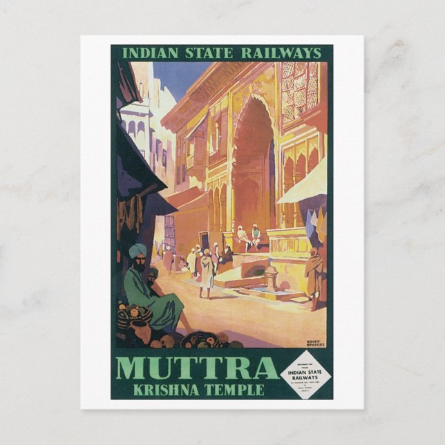 Indian State Railways Muttra Krishna Temple Postcard (Front)