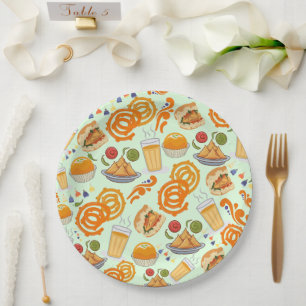 Indian Street Food Pattern Colourful Festive Chai Paper Plate