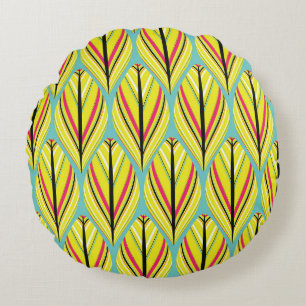 indian style feathers seamless pattern in yellow b round pillow
