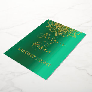 Indian Style Green Gold Colour  Wedding invitation