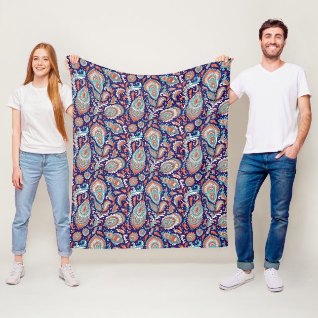 Indian style paisley floral seamless pattern fleece blanket (In Situ)