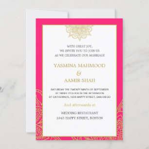  Indian Style Pink Gold Chic Wedding  Invitation