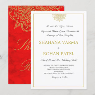 Indian Style Red Marbled Gold Coloured Wedding Invitation