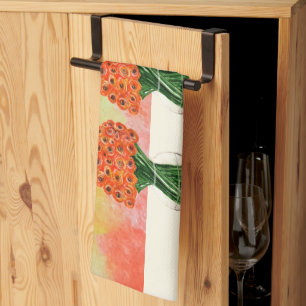 Indian Summer Italian Ranunculus Watercolor Kitchen Towel