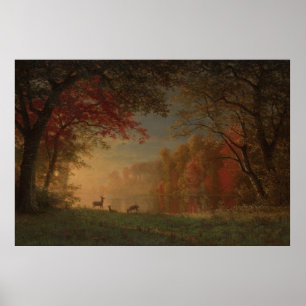 Indian Sunset: Deer by a Lake by Albert Bierstadt Poster